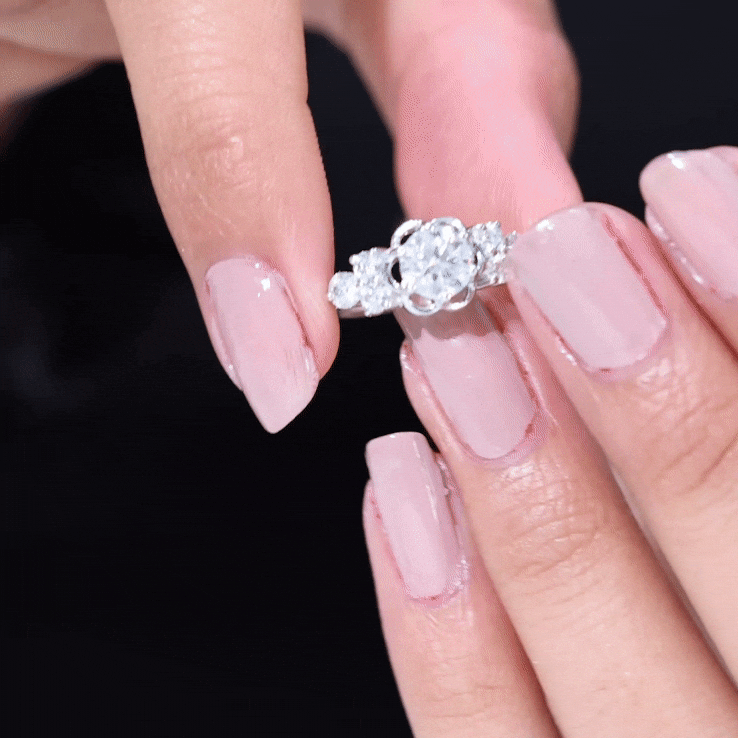 Certified Round Moissanite Flower Engagement Ring