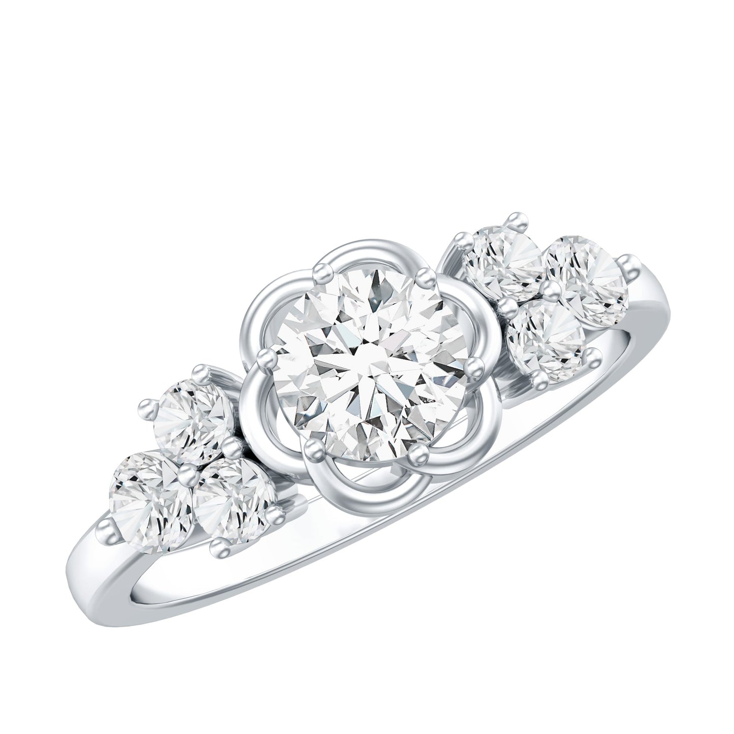 Certified Round Moissanite Flower Engagement Ring