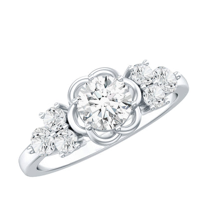 Certified Round Moissanite Flower Engagement Ring