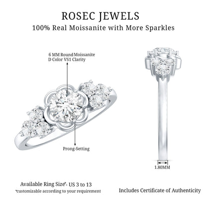 Certified Round Moissanite Flower Engagement Ring
