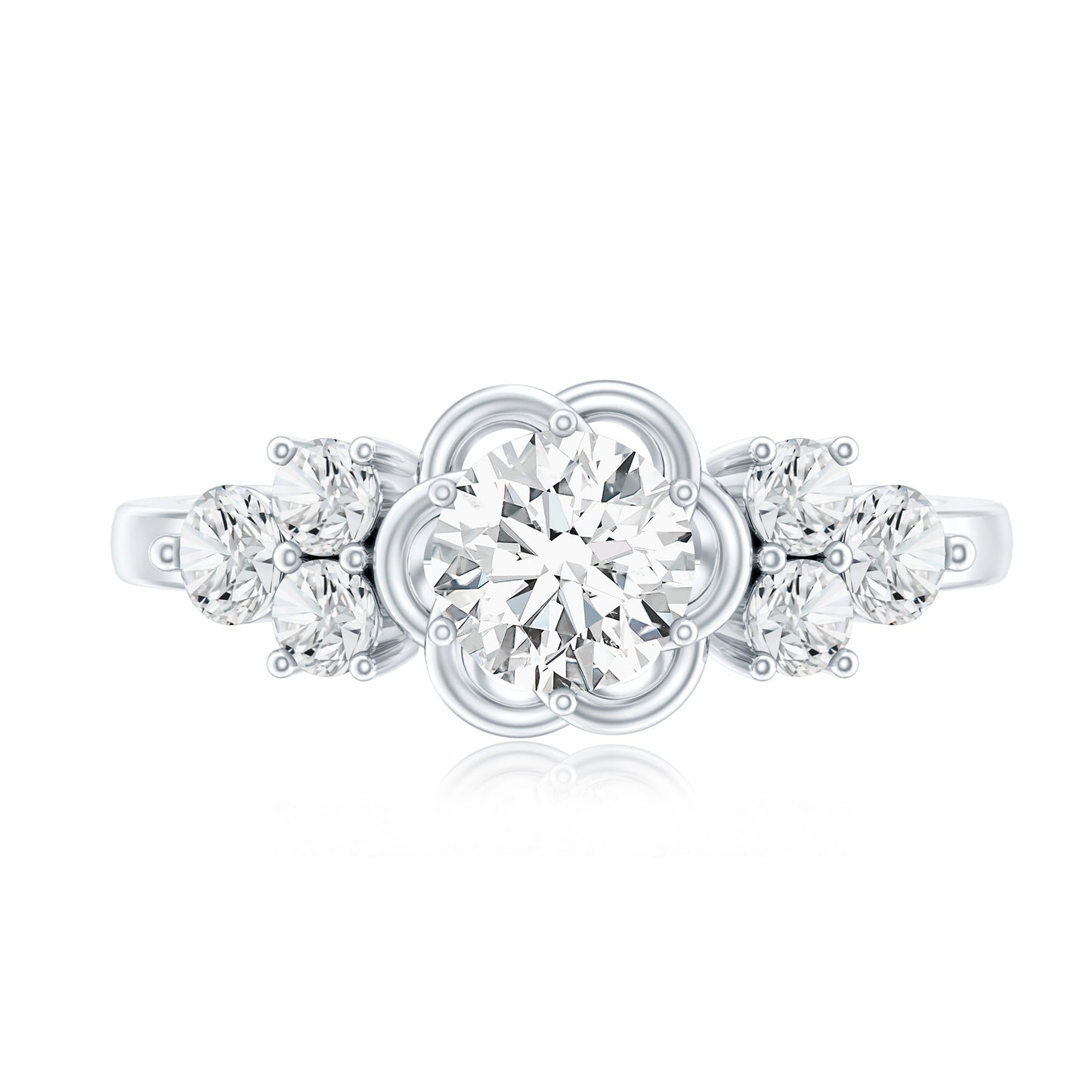 Certified Round Moissanite Flower Engagement Ring