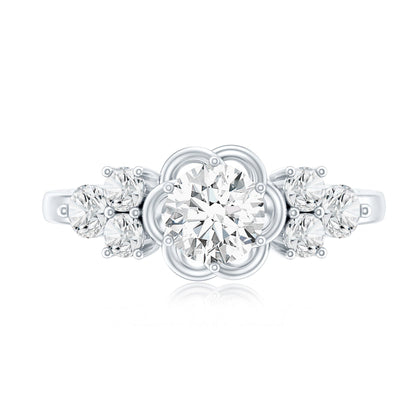 Certified Round Moissanite Flower Engagement Ring