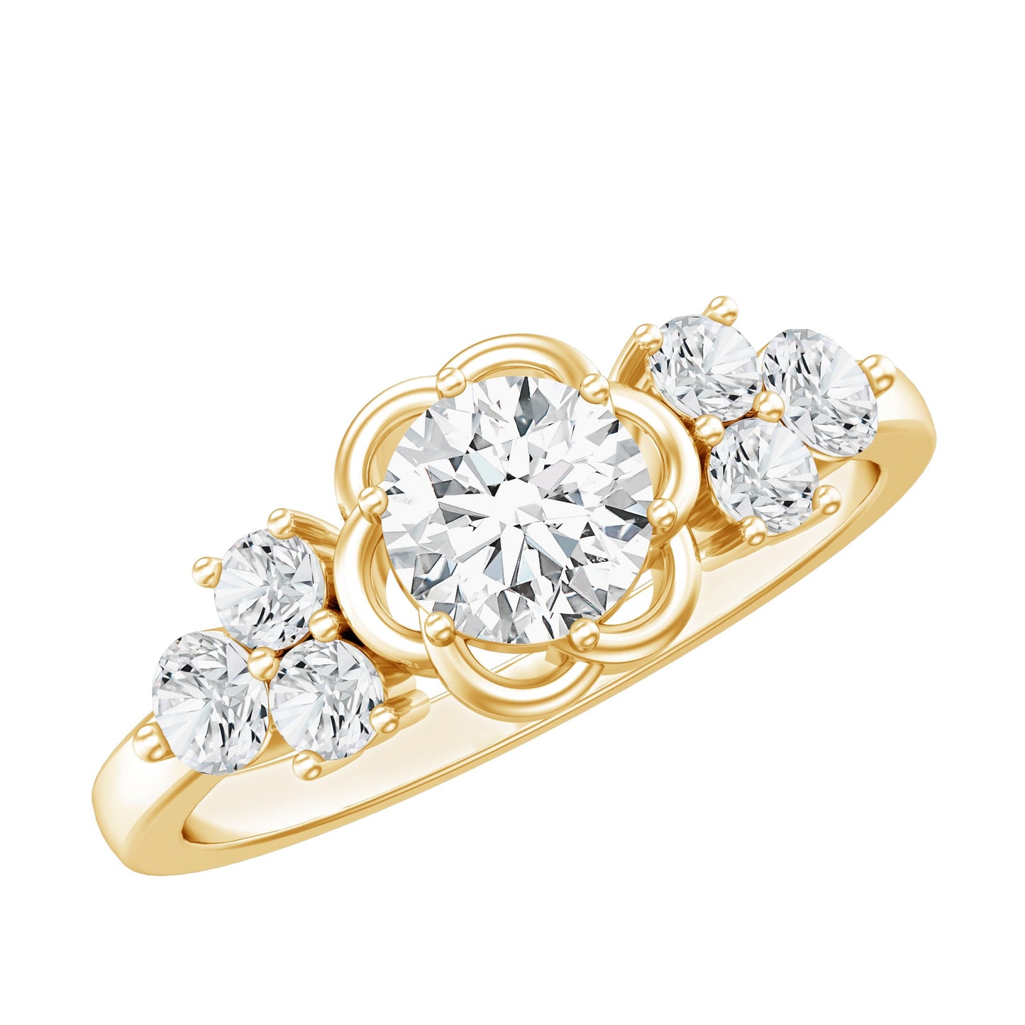 Certified Round Moissanite Flower Engagement Ring