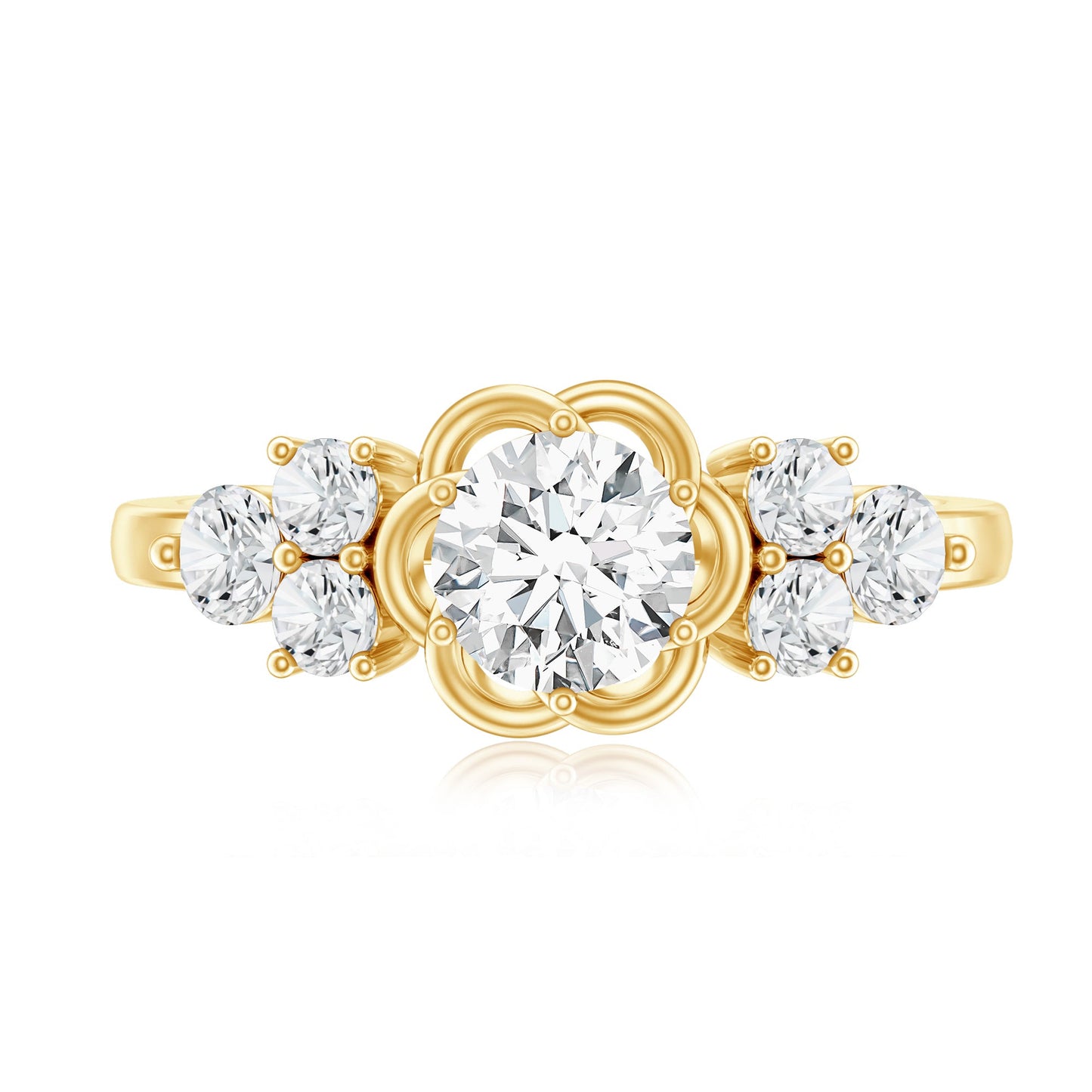 Certified Round Moissanite Flower Engagement Ring
