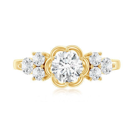 Certified Round Moissanite Flower Engagement Ring