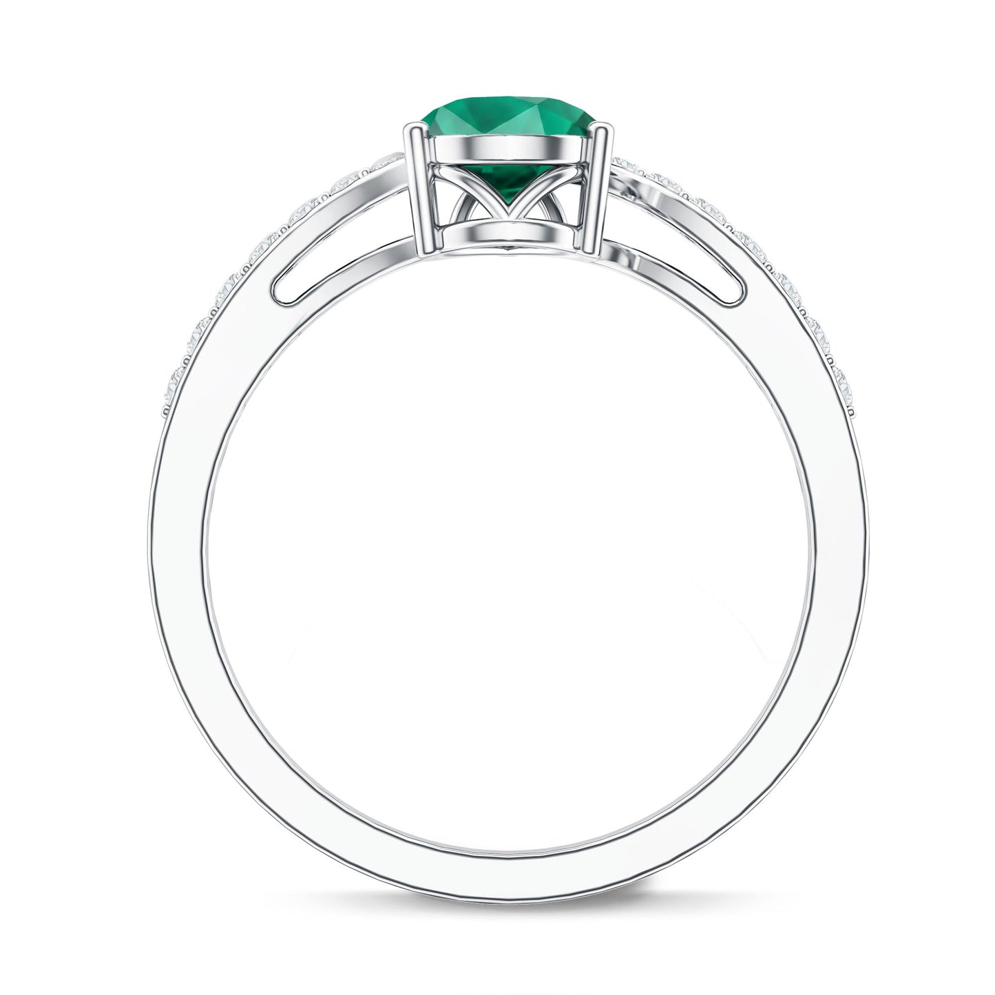 Classic Lab Grown Emerald Diamond Teardrop Engagement Ring with Bypass Shank