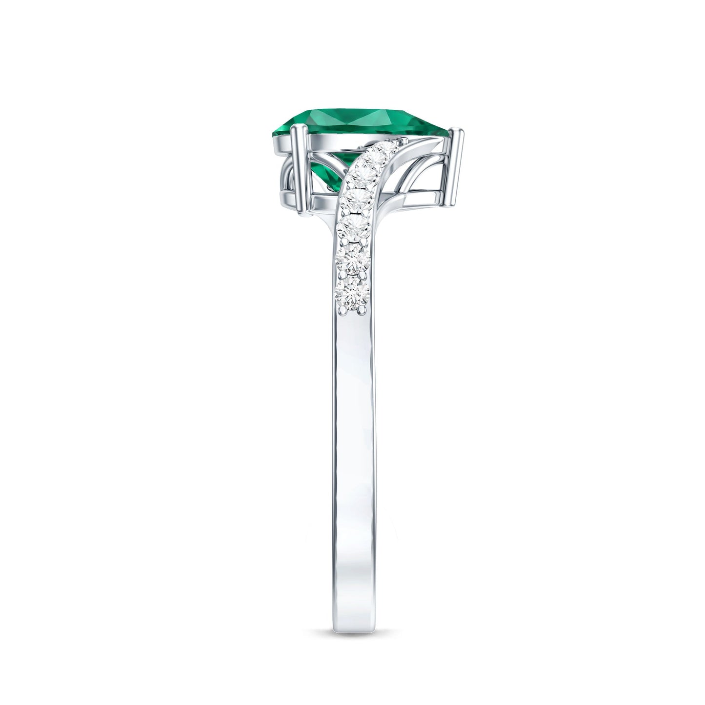 Classic Lab Grown Emerald Diamond Teardrop Engagement Ring with Bypass Shank