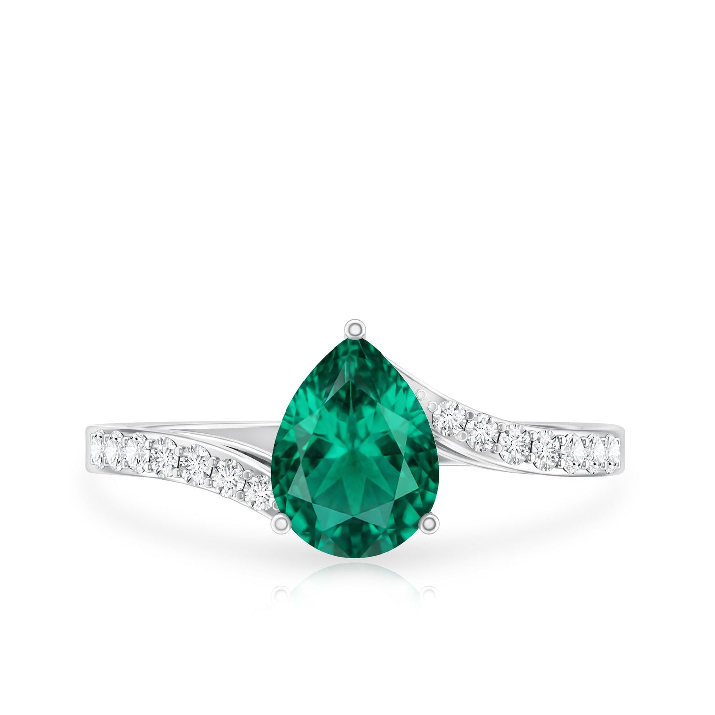 Classic Lab Grown Emerald Diamond Teardrop Engagement Ring with Bypass Shank