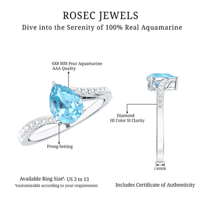 Pear Cut Aquamarine Teardrop Engagement Ring with Diamond