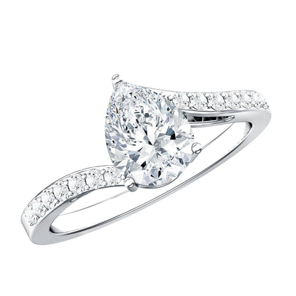 Pear Shape Moissanite Solitaire Bypass Engagement Ring