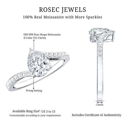 Pear Shape Moissanite Solitaire Bypass Engagement Ring