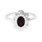 Natural 1.5 Carat Oval Garnet Flower Engagement Ring with Diamond