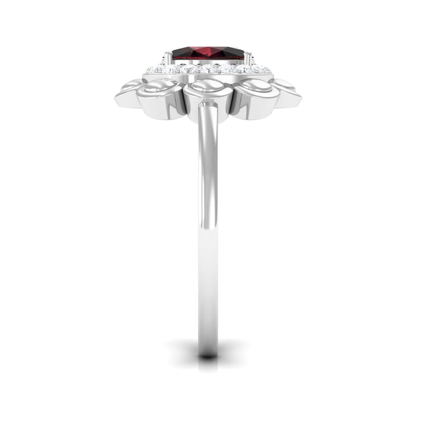 Natural 1.5 Carat Oval Garnet Flower Engagement Ring with Diamond