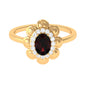 Natural 1.5 Carat Oval Garnet Flower Engagement Ring with Diamond