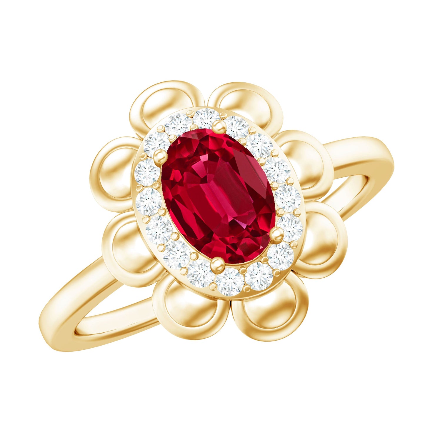 Certified 1.5 Carat Lab Grown Ruby Flower Engagement Ring with Diamond