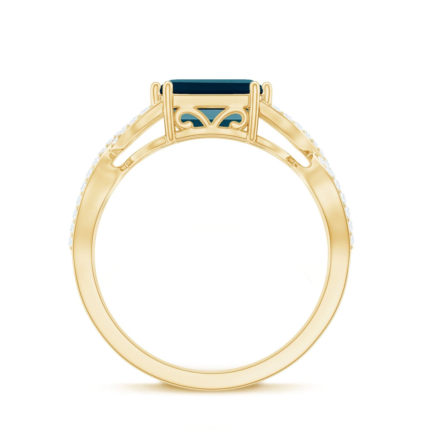 2.2 Carat Emerald Cut London Blue Topaz East West Engagement Ring with Diamond