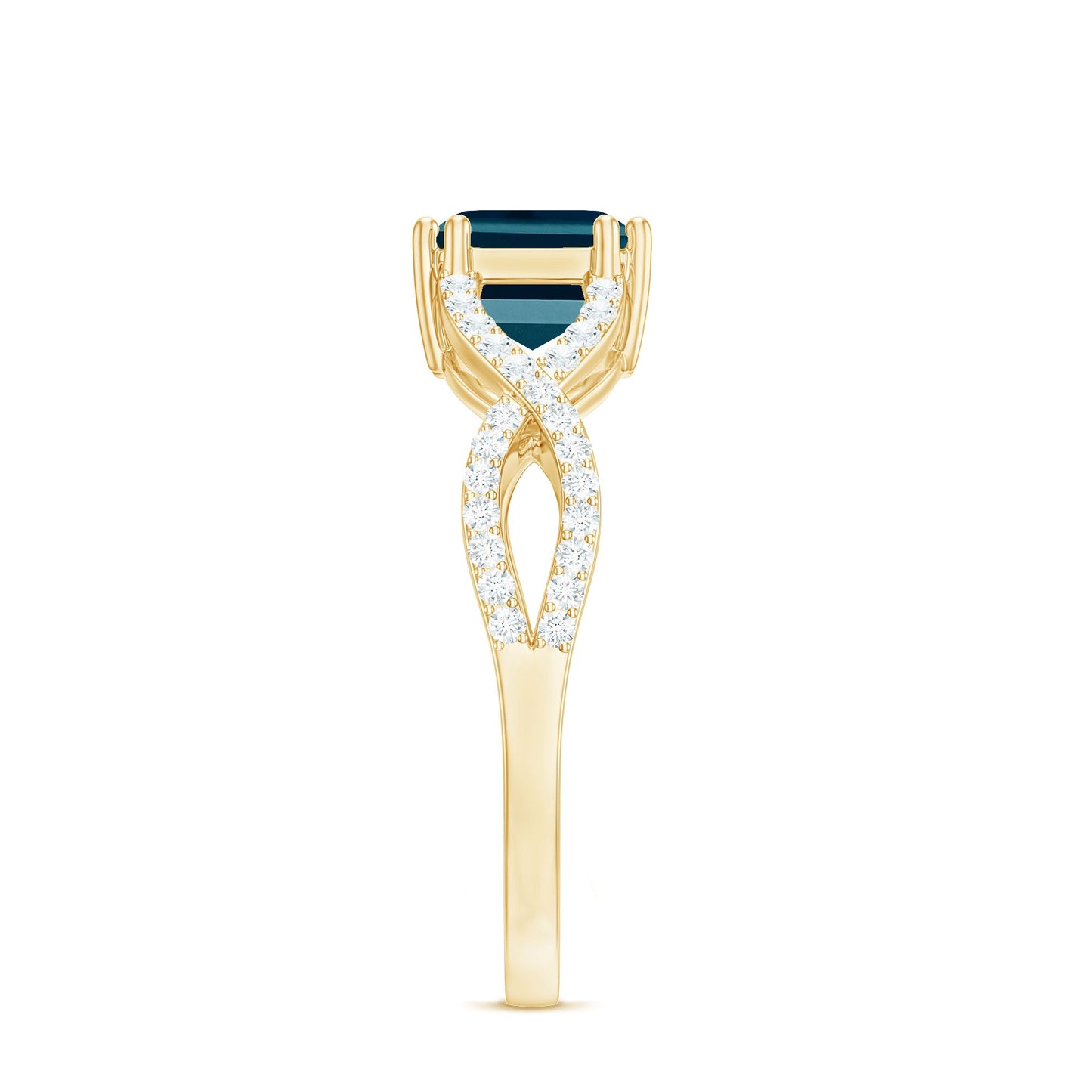 2.2 Carat Emerald Cut London Blue Topaz East West Engagement Ring with Diamond