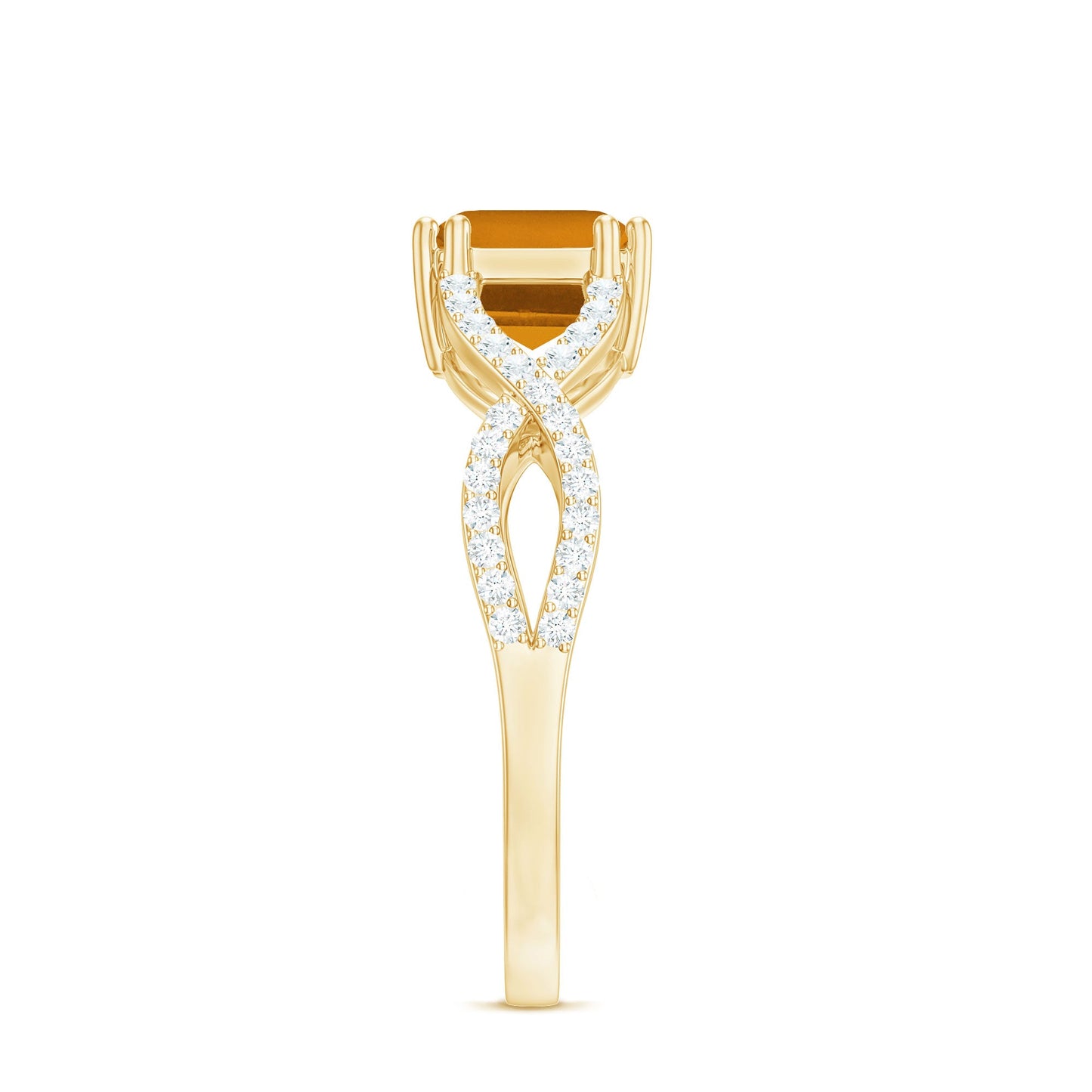 Natural Citrine Diamond Emerald Cut Engagement Ring in East West Style