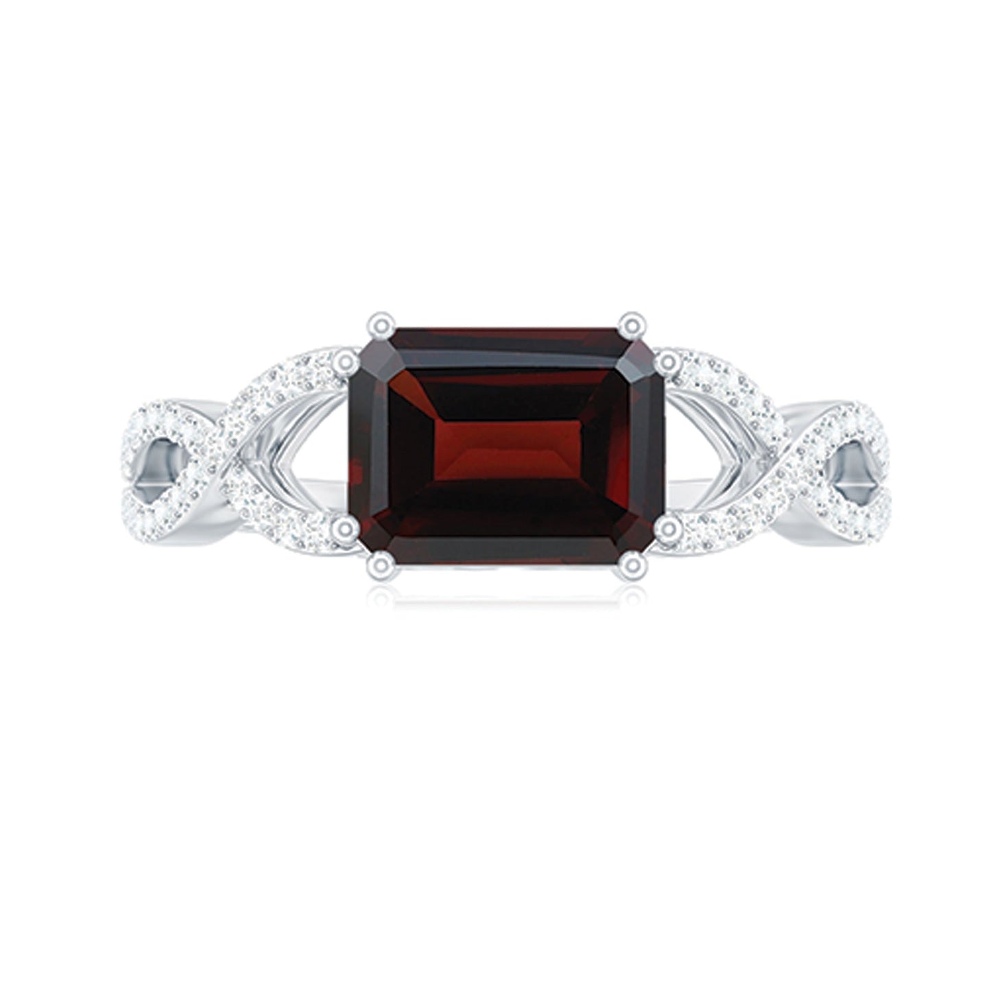 Certified Real Garnet Diamond Emerald Cut Engagement Ring in East West Style