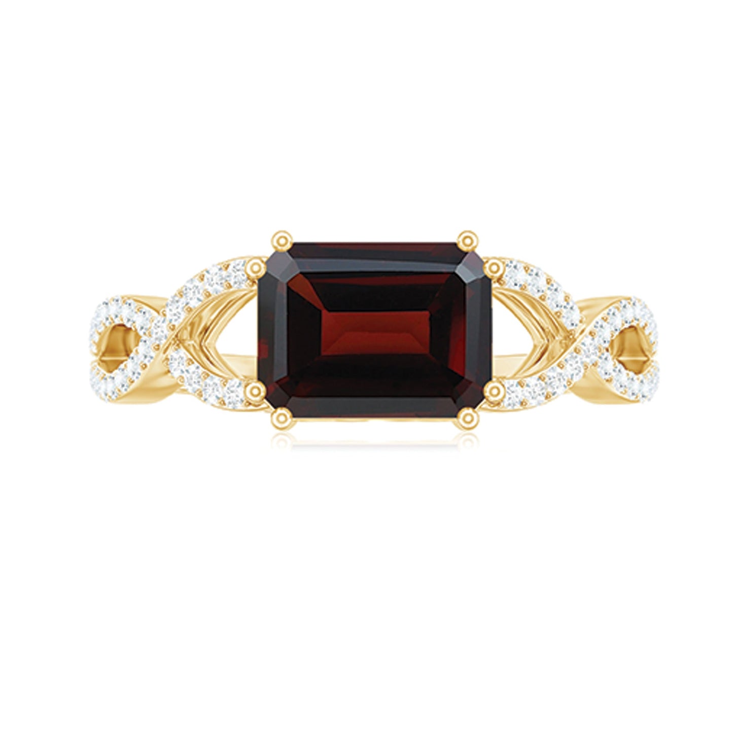 Certified Real Garnet Diamond Emerald Cut Engagement Ring in East West Style