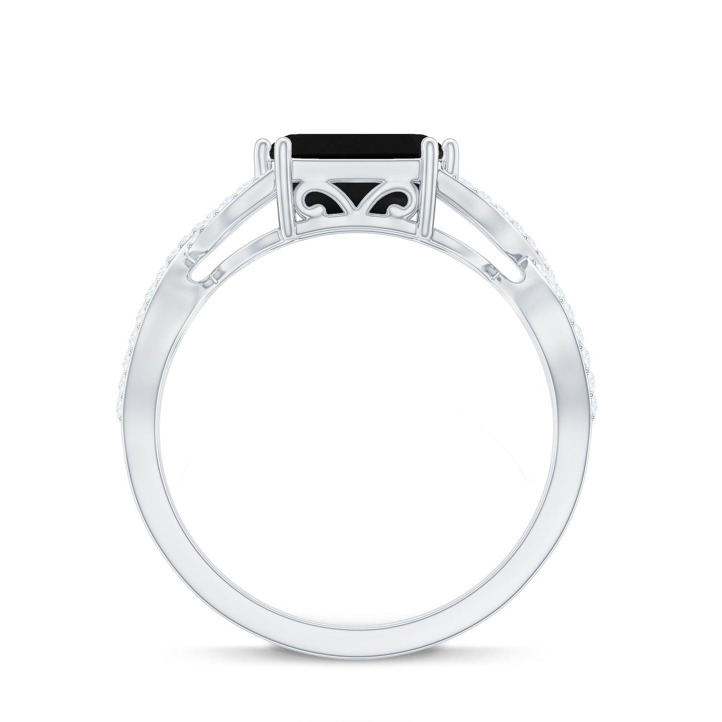 East West Style 1.6 Carat Lab Grown Black and White Diamond Engagement Ring with Crossover Shank