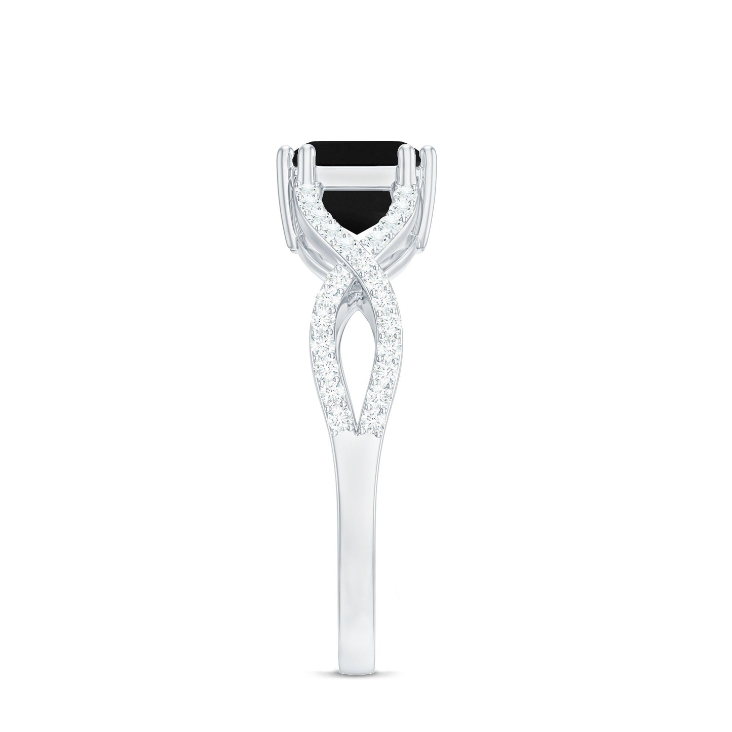 East West Style 1.6 Carat Lab Grown Black and White Diamond Engagement Ring with Crossover Shank