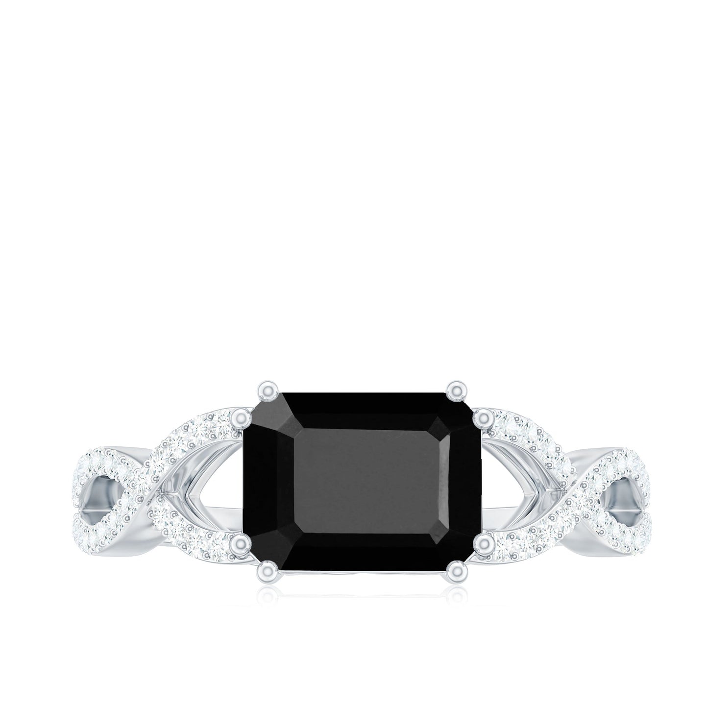 East West Style 1.6 Carat Lab Grown Black and White Diamond Engagement Ring with Crossover Shank