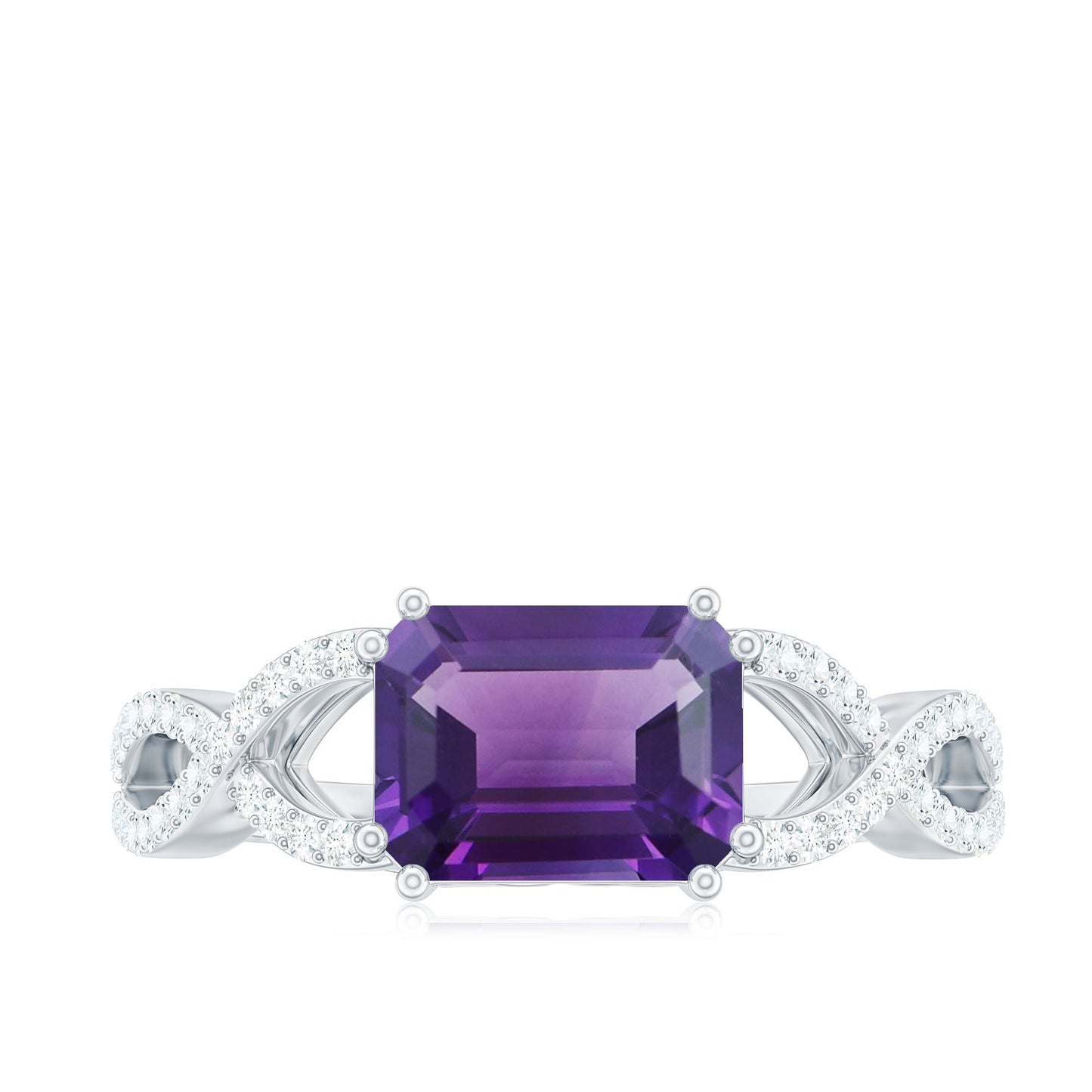 East West Style 1.4 Carat Emerald Cut Amethyst Engagement Ring with Diamonds
