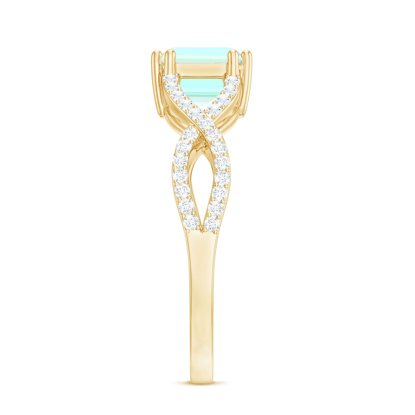 Natural Emerald Cut Opalescent Diamond Engagement Ring in East West Style