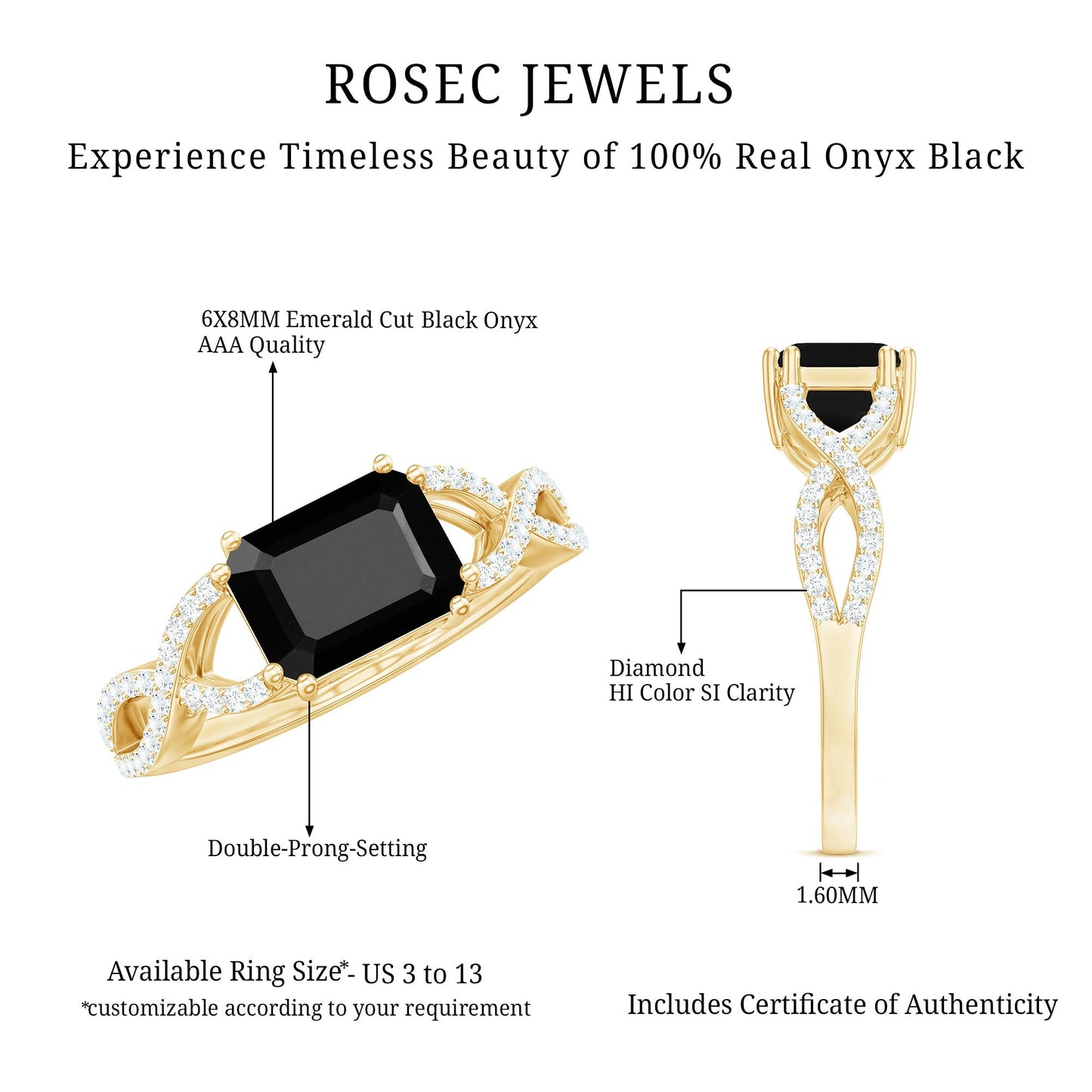 Designer Black Onyx Crossover Engagement Ring with Diamonds