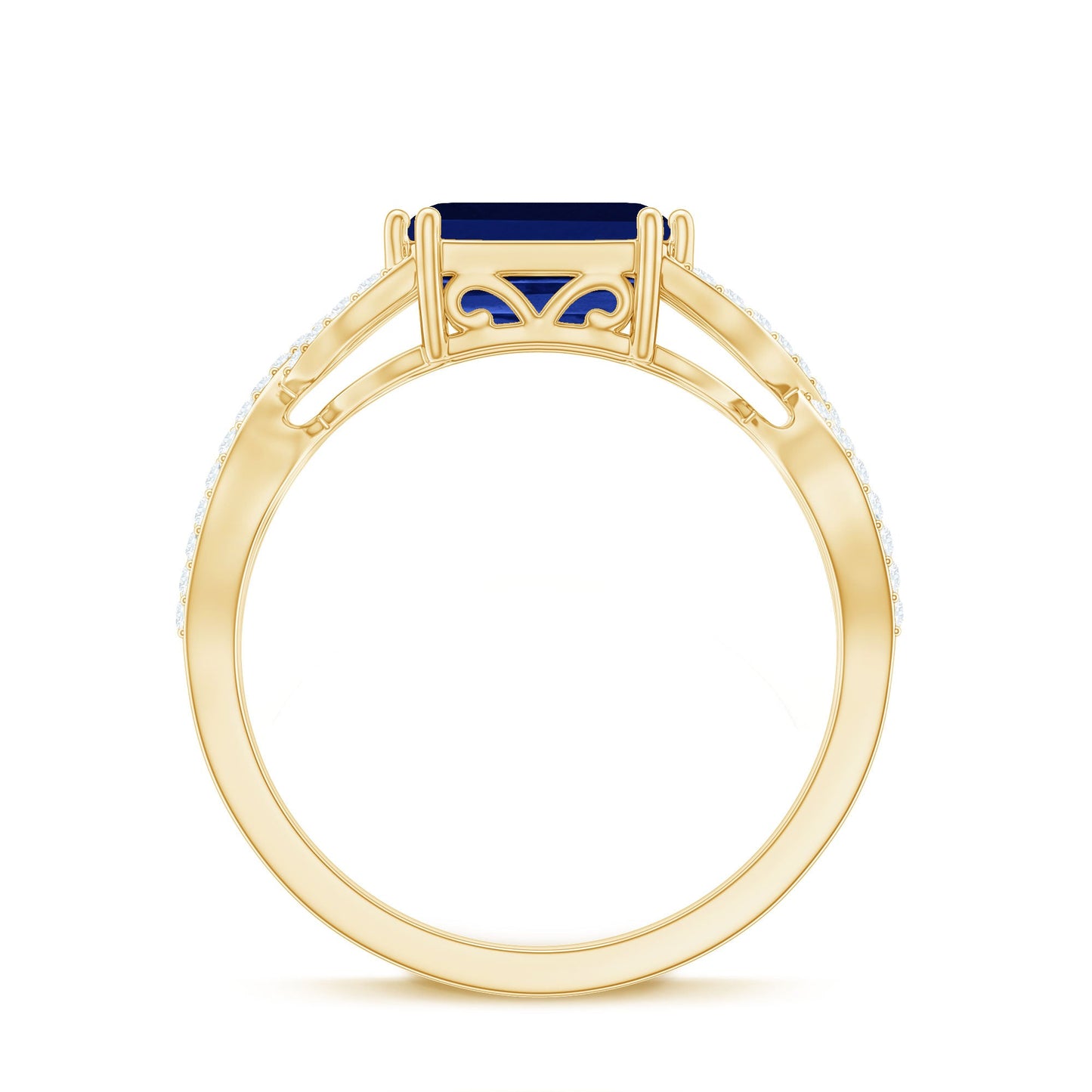Certified 1.75 Carat Lab Created Blue Sapphire East West Engagement Ring with Diamond Crossover Shank