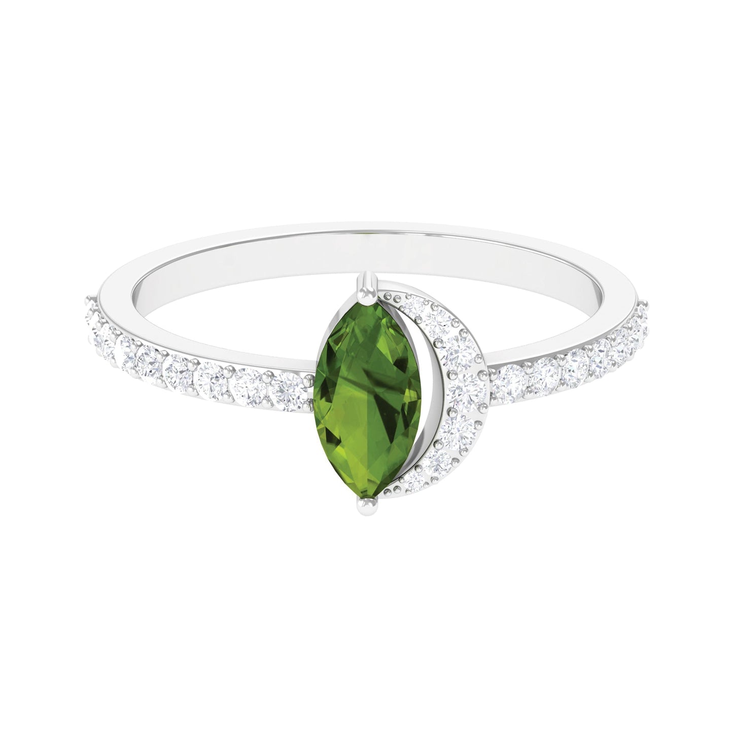 0.7 Carat Marquise Cut Peridot Ring with Diamond Accent