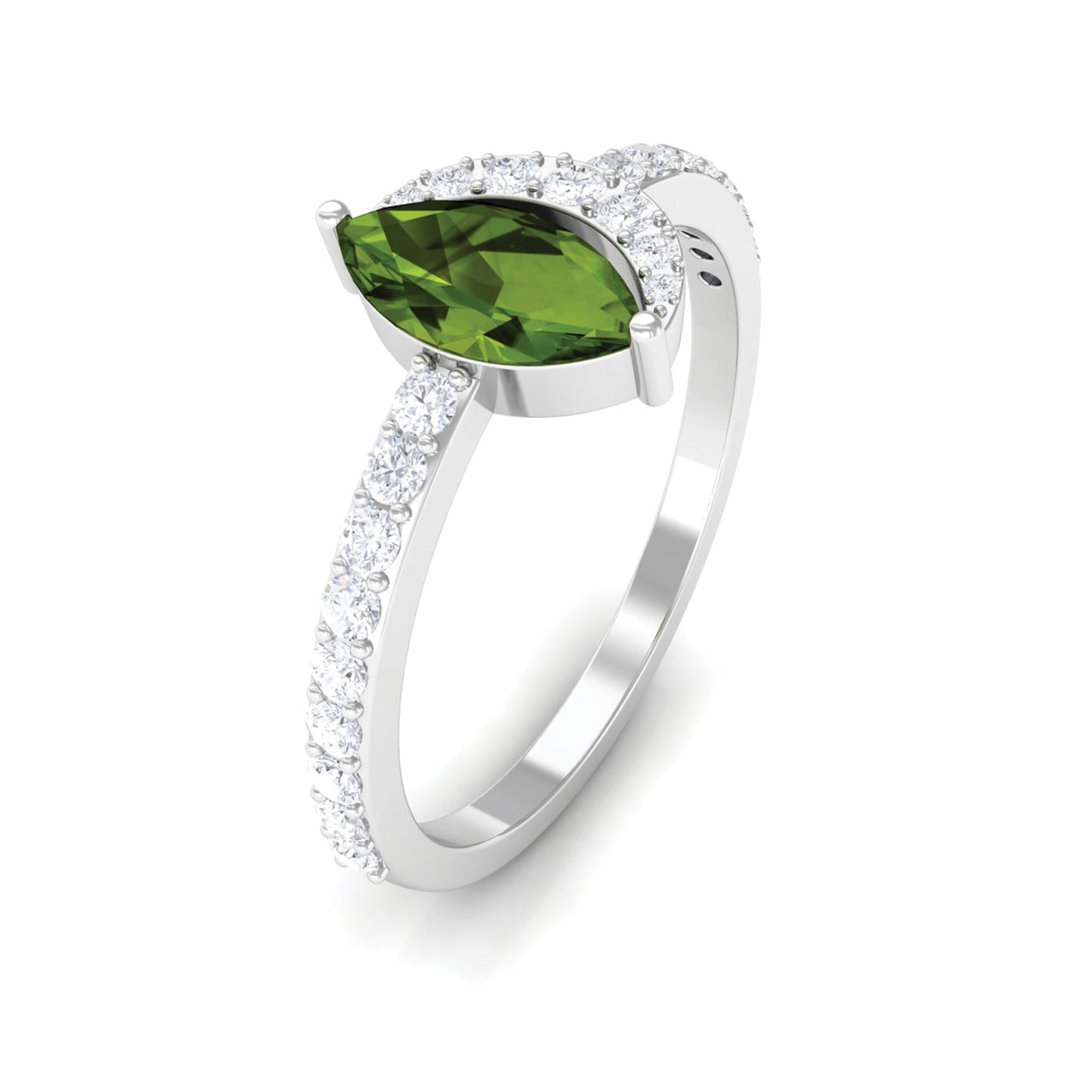 0.7 Carat Marquise Cut Peridot Ring with Diamond Accent