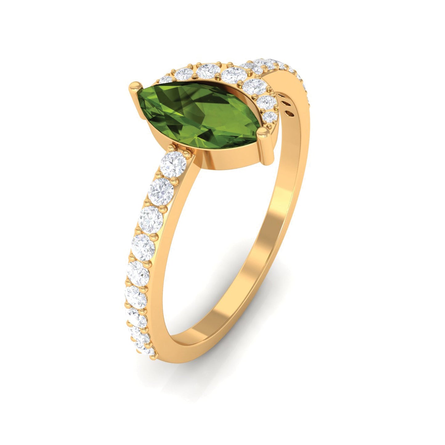 0.7 Carat Marquise Cut Peridot Ring with Diamond Accent