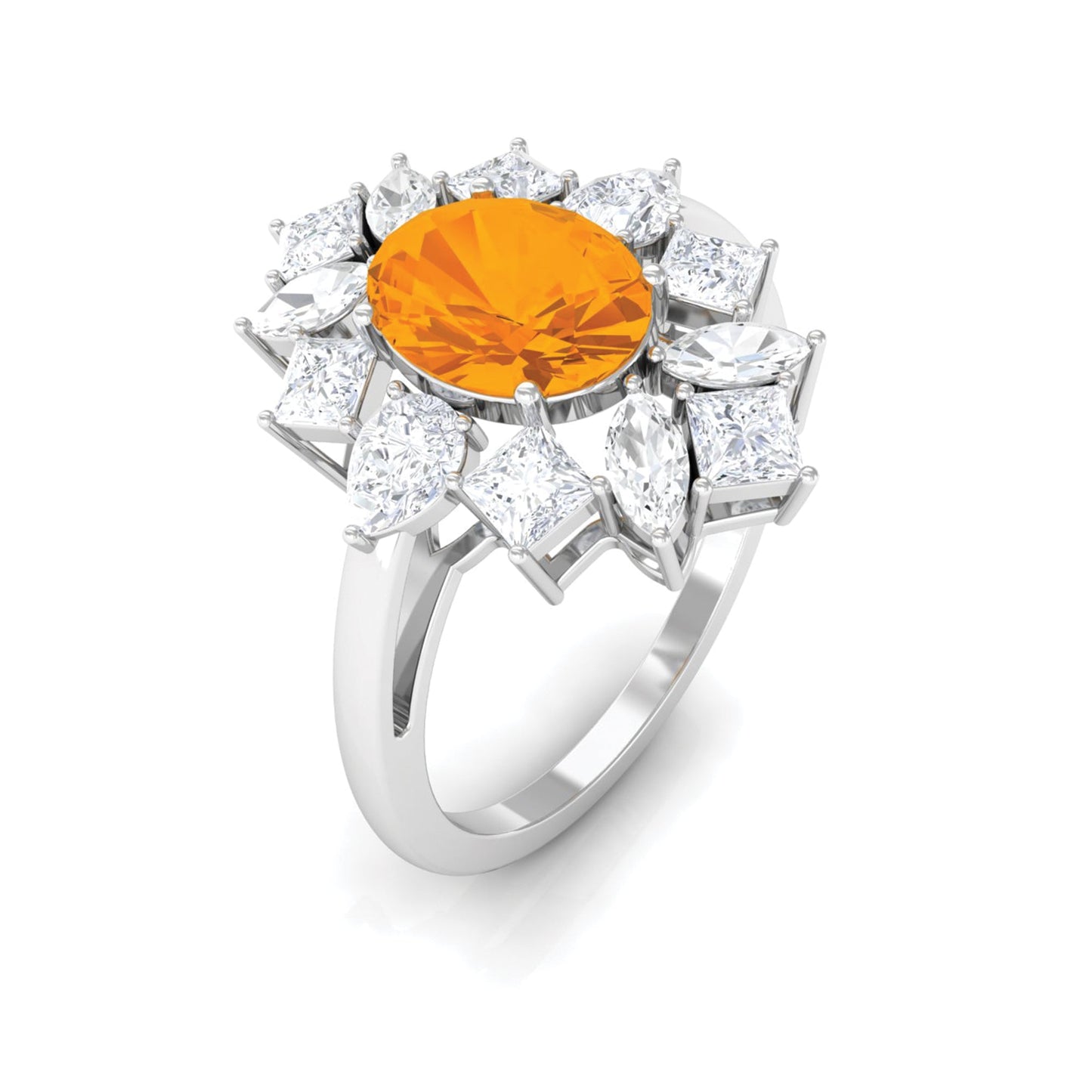 1 Carat Oval Fire Opal Cocktail Engagement Ring with Moissanite