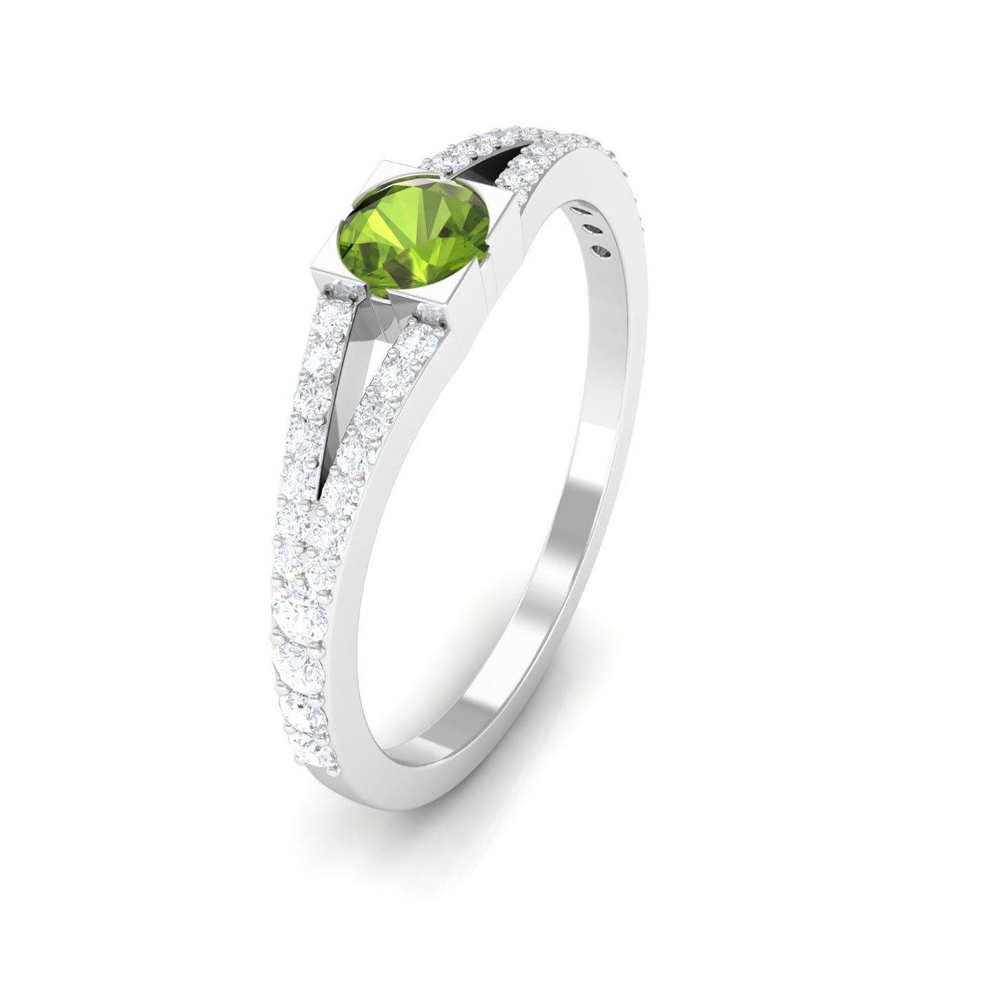 0.50 CT Split Shank Peridot Promise Ring with Diamond Accent