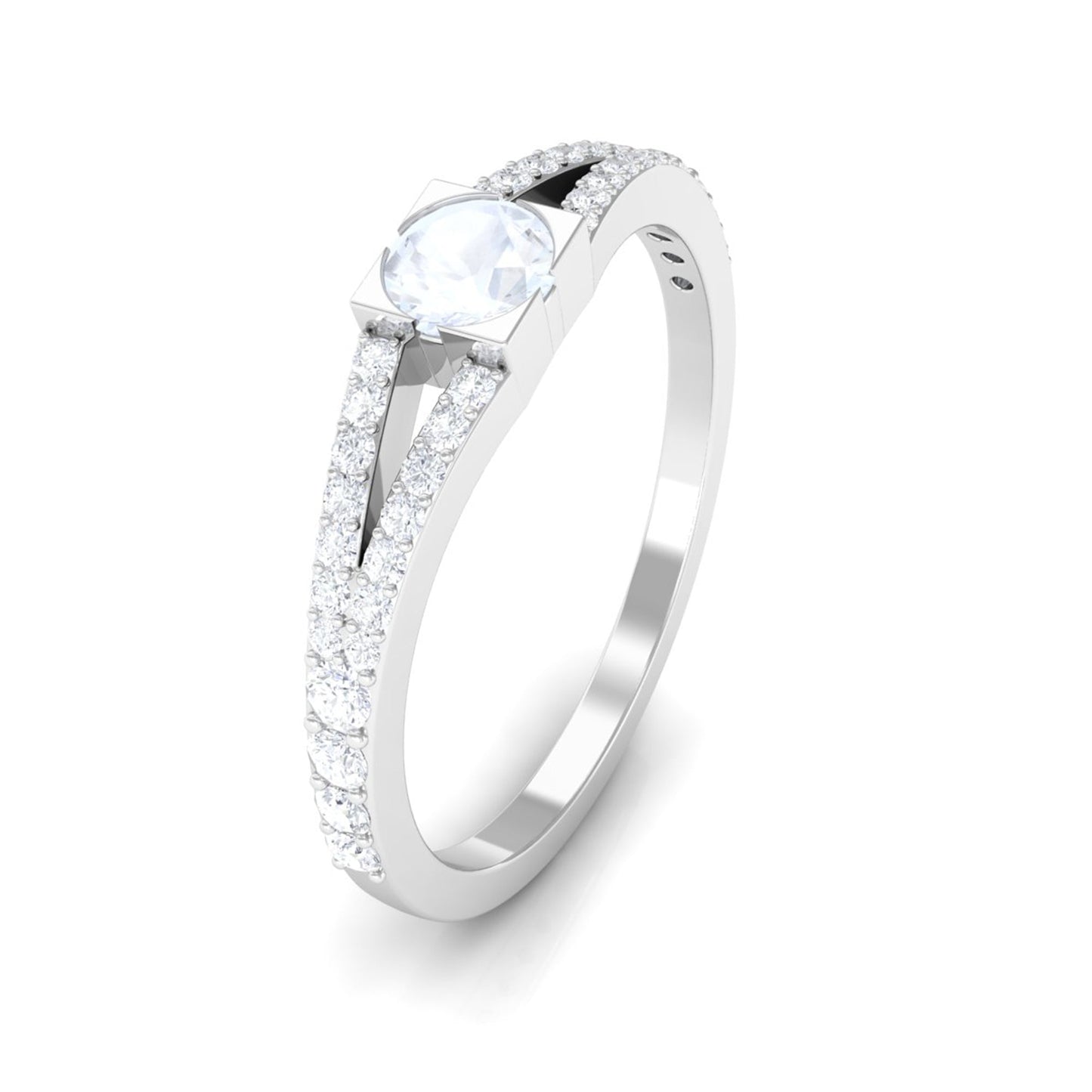 0.3 Carat Minimal Moonstone and Diamond Split Shank Promise Ring
