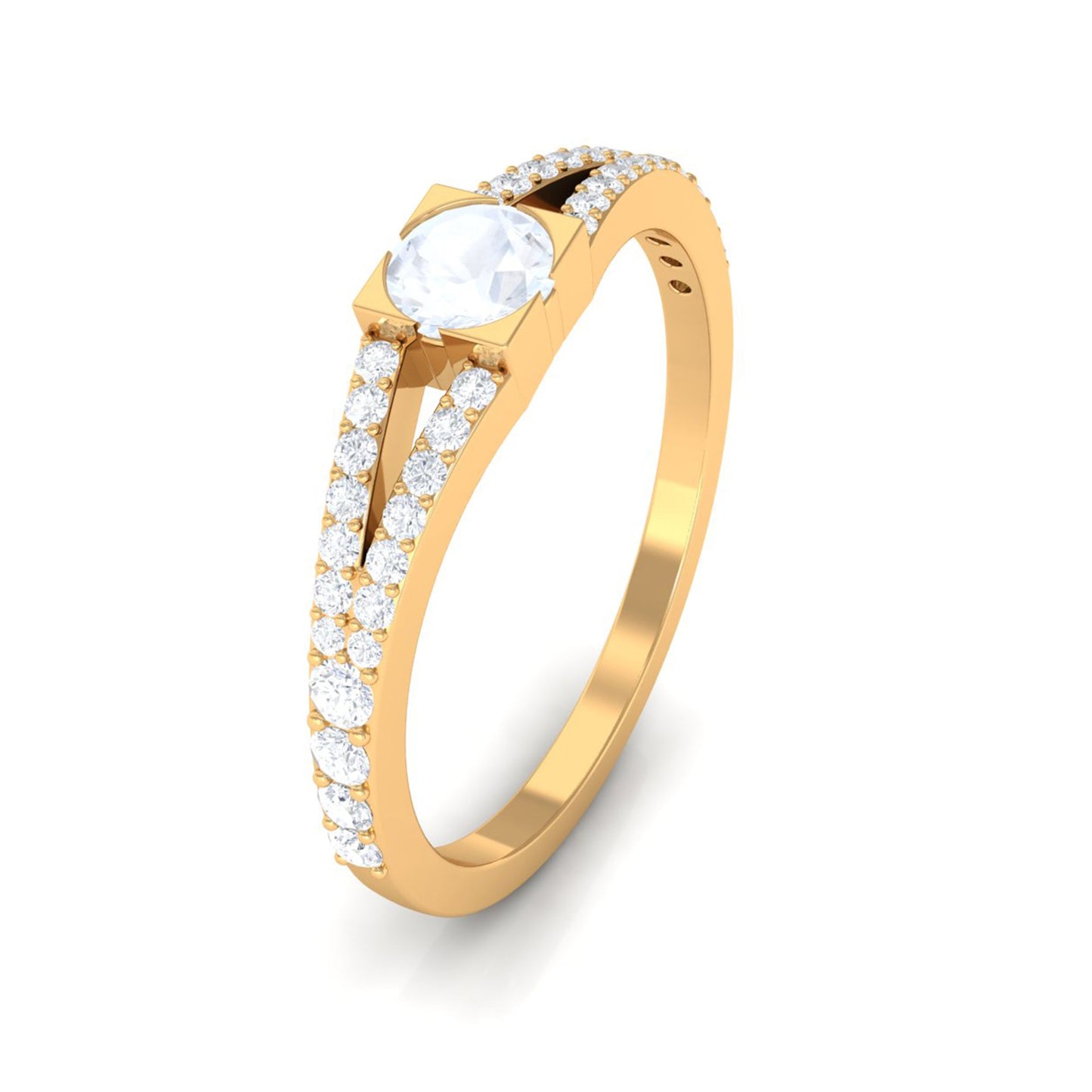 0.3 Carat Minimal Moonstone and Diamond Split Shank Promise Ring