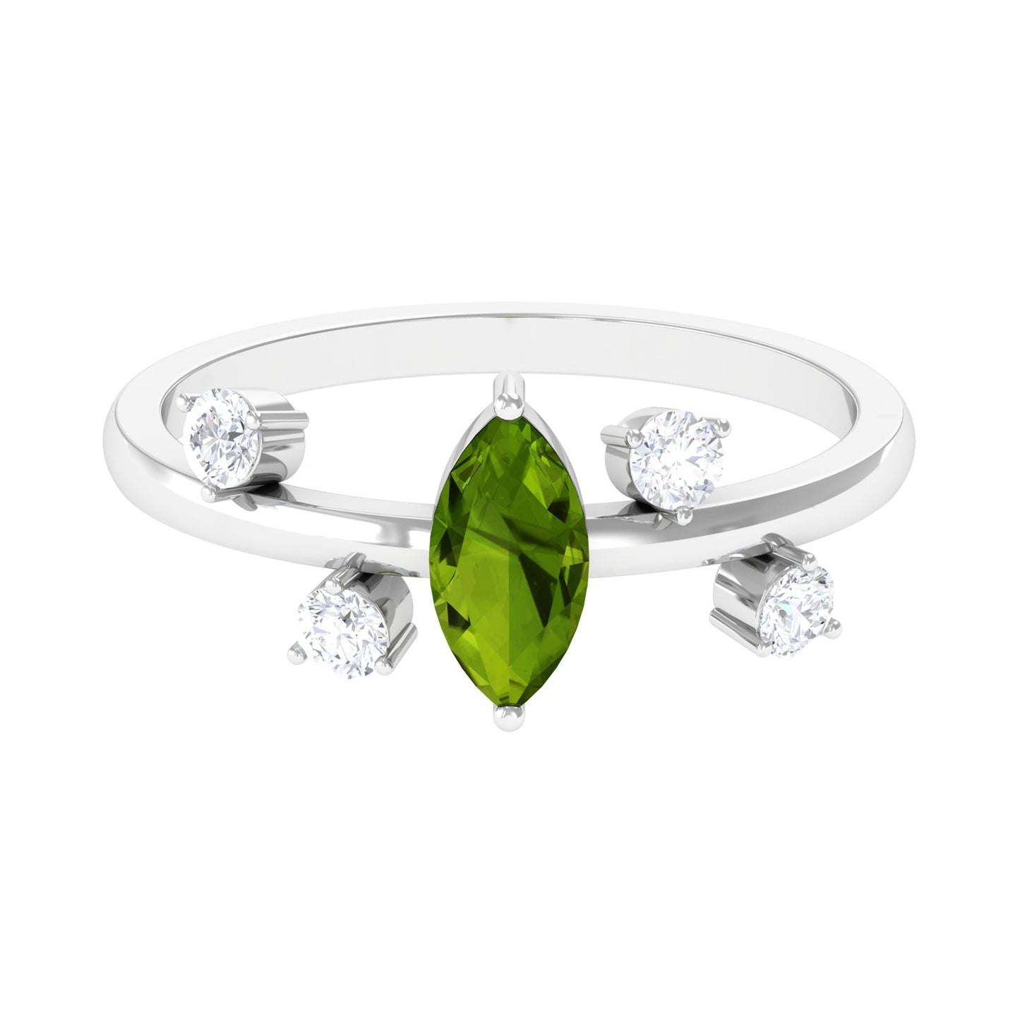 07 Carat Marquise Cut Peridot Scatter Ring with Diamond Stones