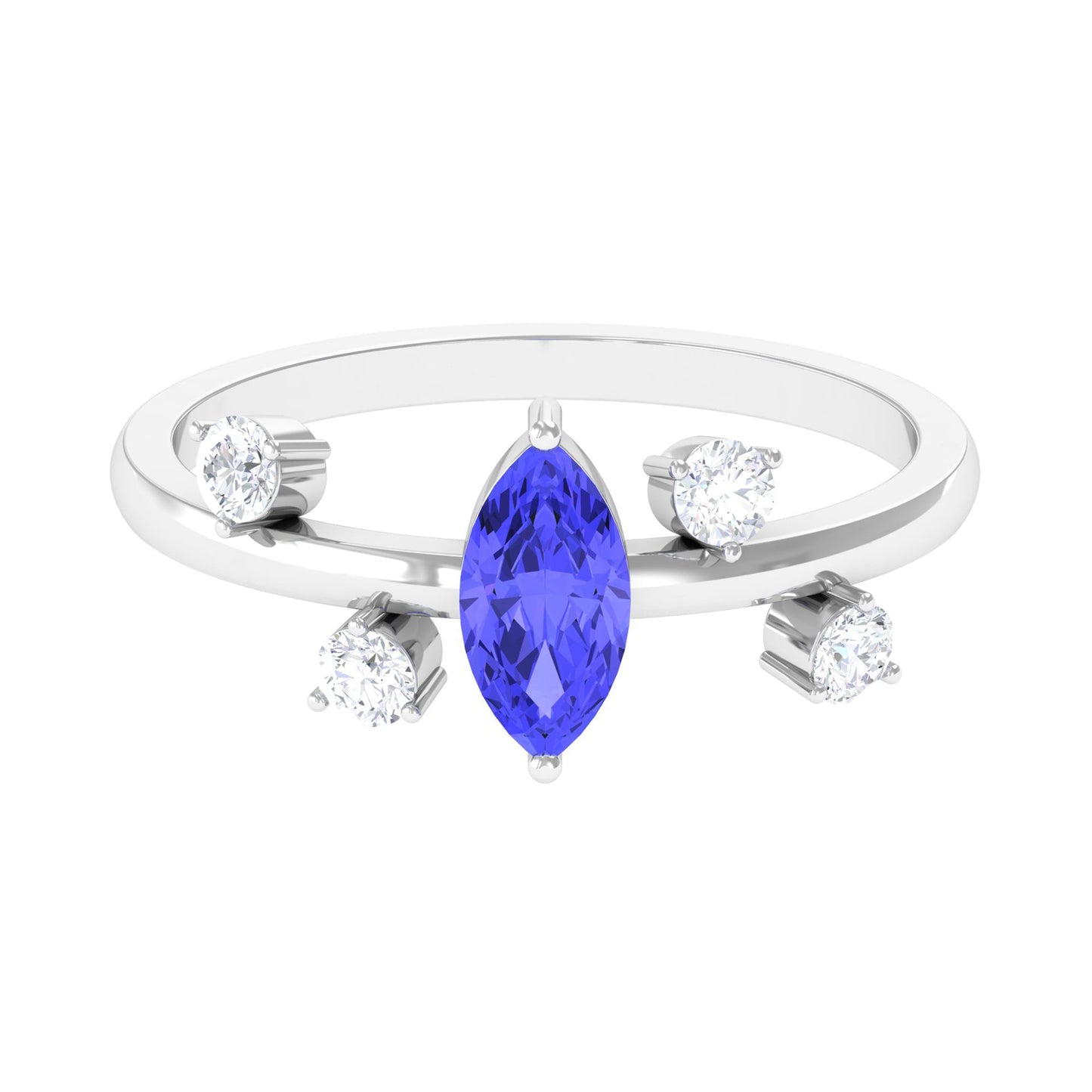 0.6 Carat Marquise Tanzanite Solitaire Ring with Scatter Diamond