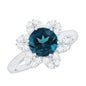 1.3 Carat Round London Blue Topaz Floral Engagement Ring with Diamond
