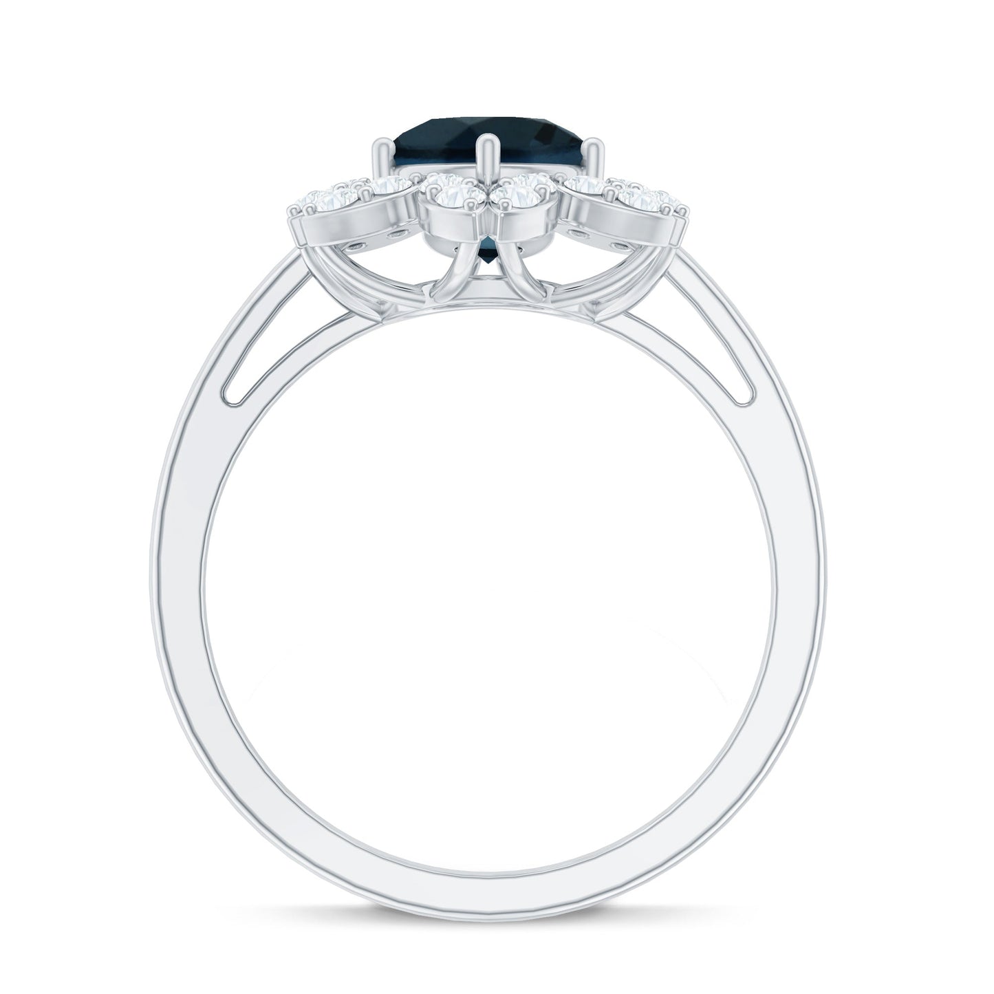 1.3 Carat Round London Blue Topaz Floral Engagement Ring with Diamond