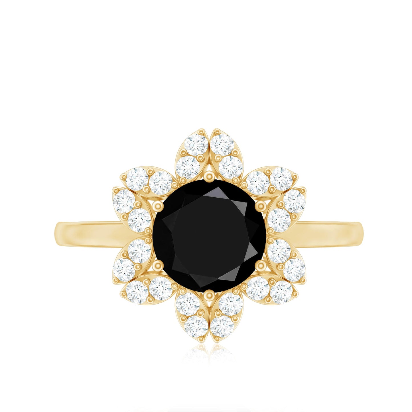Certified 2 Carat Lab Grown Black and White Diamond Flower Engagement Ring