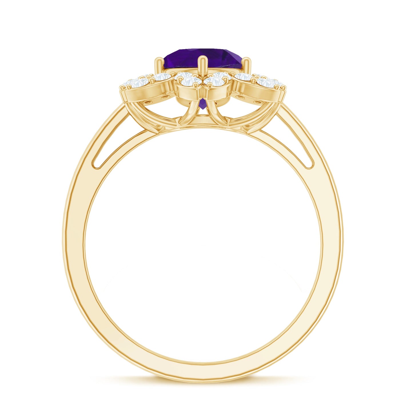Round Amethyst Flower Engagement Ring with Diamond