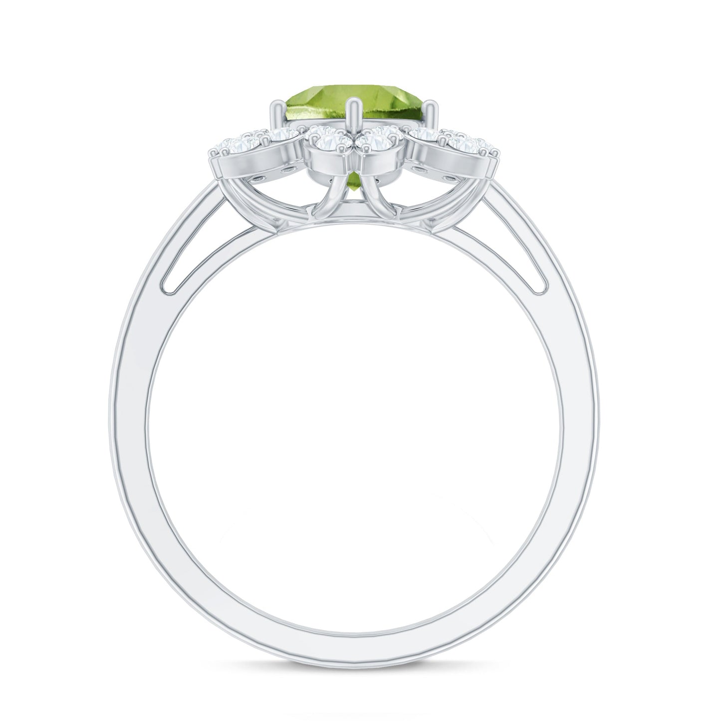 2 Carat Natural Peridot Flower Engagement Ring with Diamond