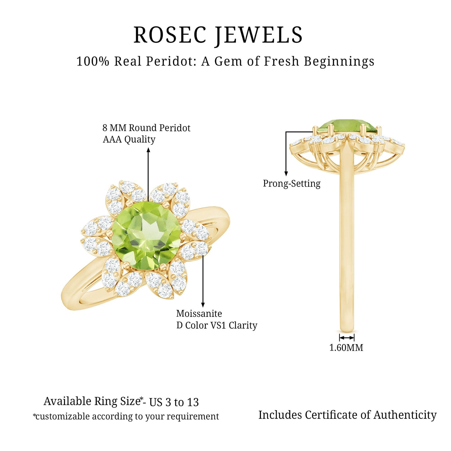 2 Carat Natural Peridot Flower Engagement Ring with Diamond