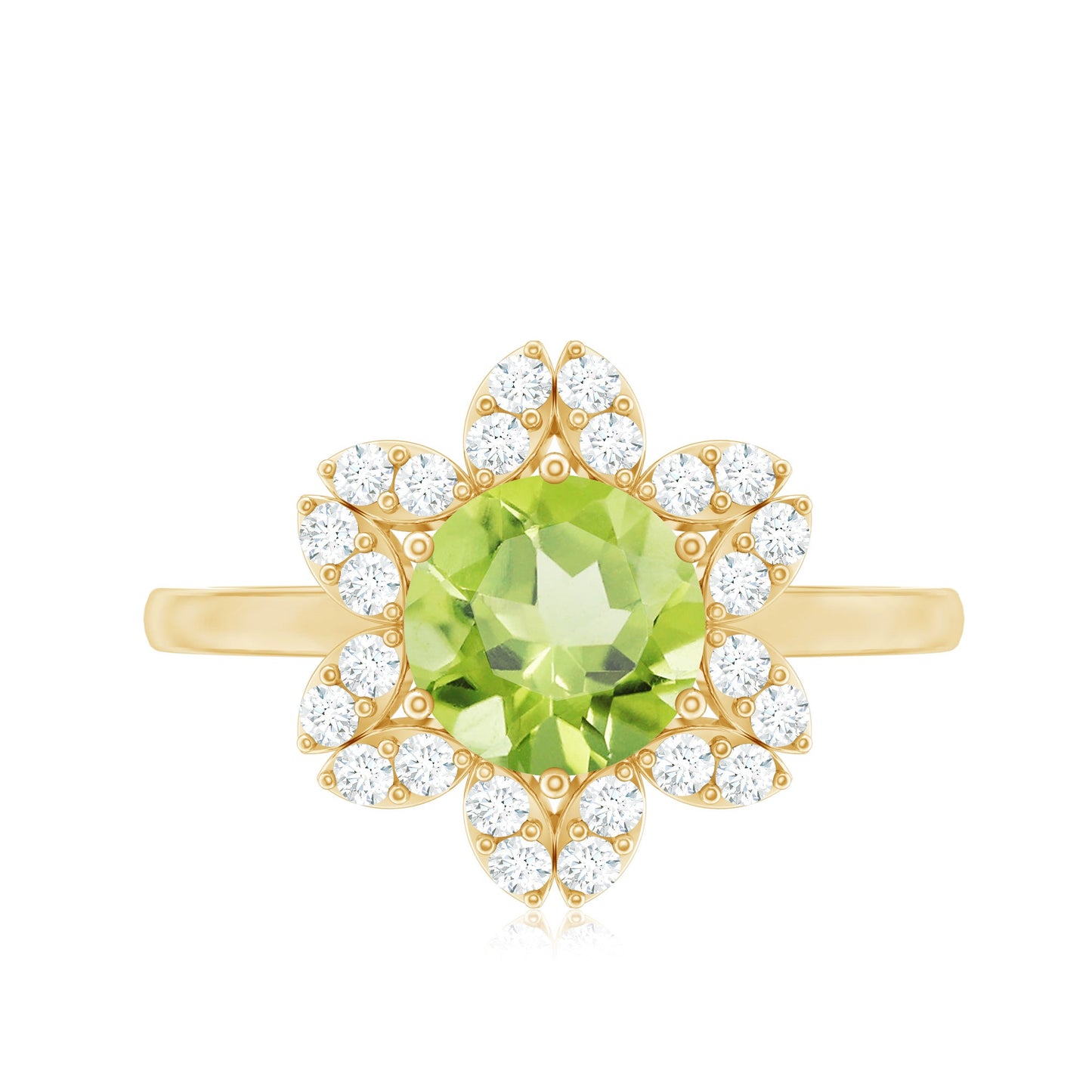 2 Carat Natural Peridot Flower Engagement Ring with Diamond