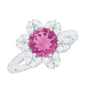 Real 1.2 Carat Round Pink Tourmaline Flower Engagement Ring with Diamond