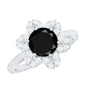 Natural 2.6 Carat Black Spinel Flower Engagement Ring with Diamond