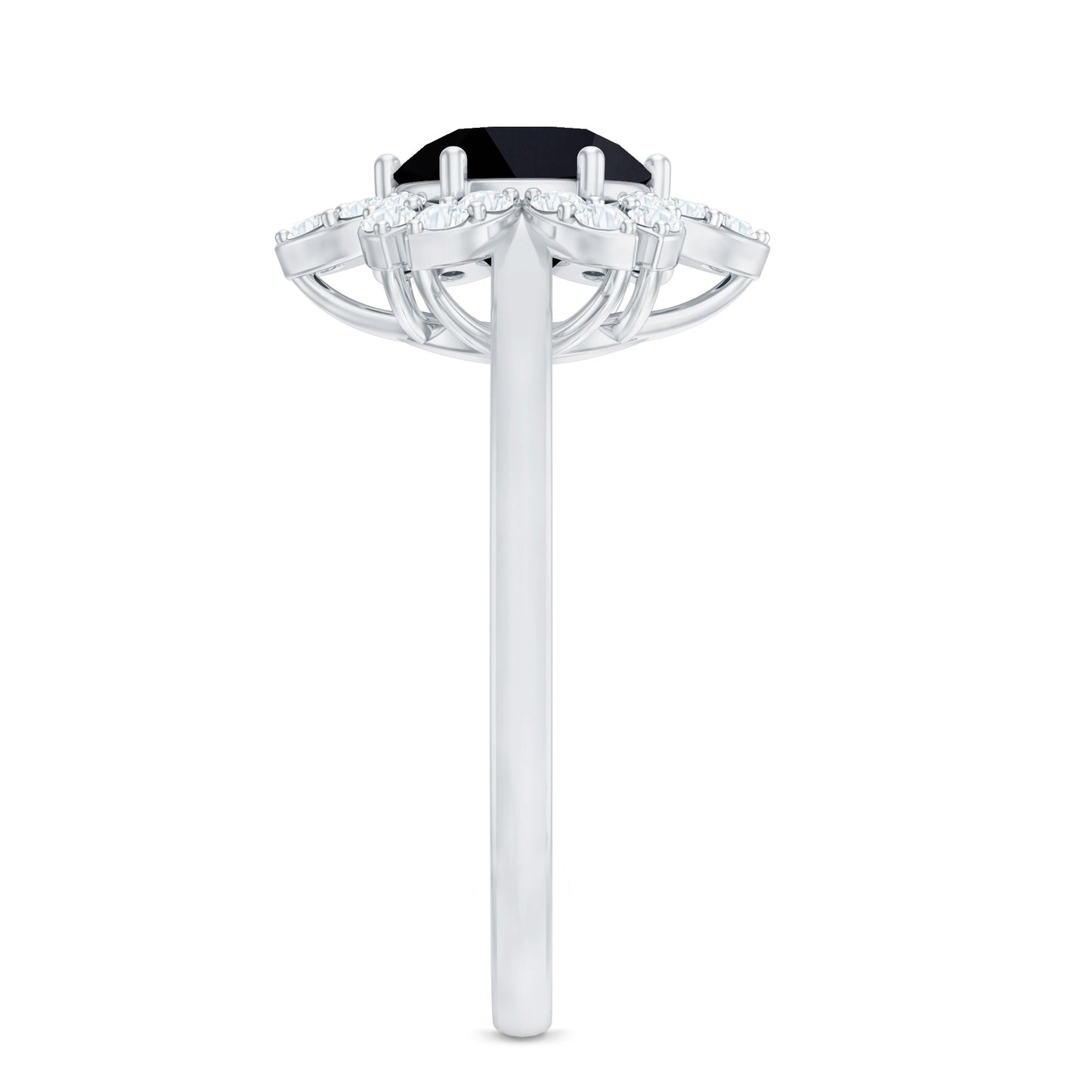 Natural 2.6 Carat Black Spinel Flower Engagement Ring with Diamond